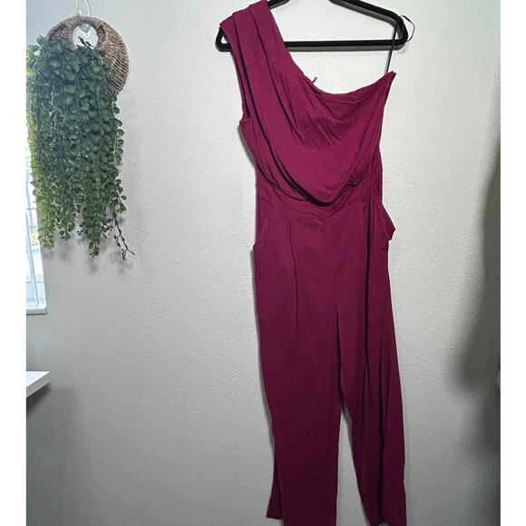 NEW Free People Avery Jumpsuit One Shoulder Magenta Pink Sz 6 Small Modern Muse - Picture 3 of 11